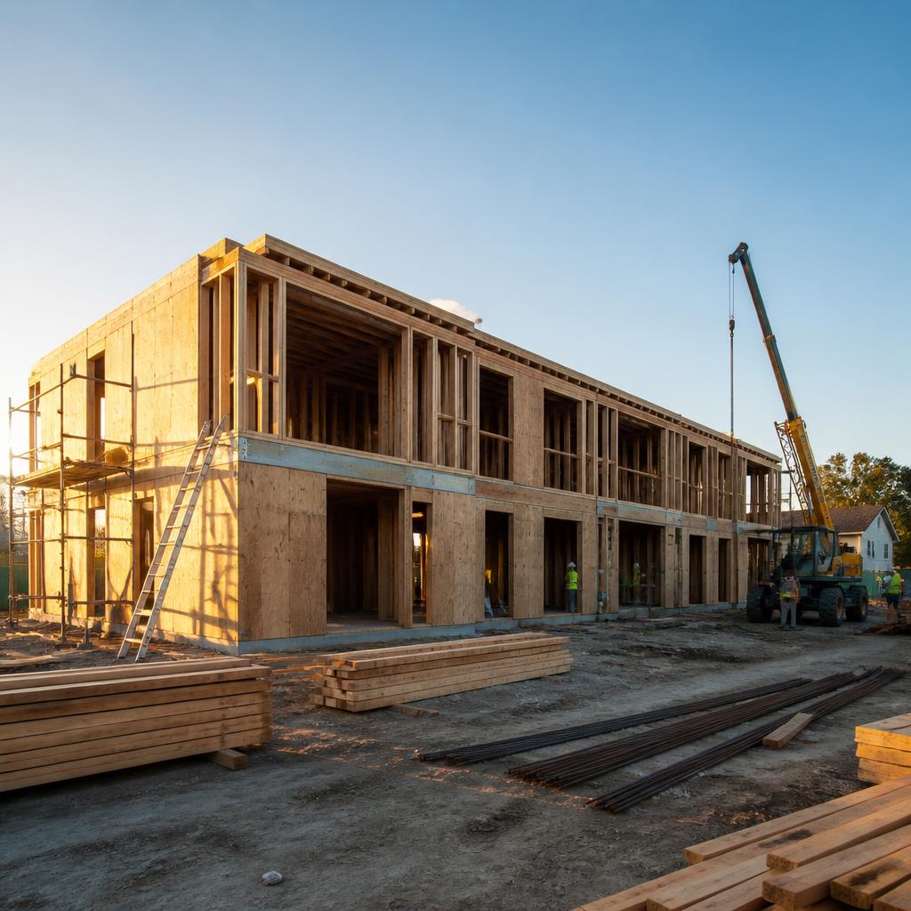 Six-unit two-story apartment building under construction